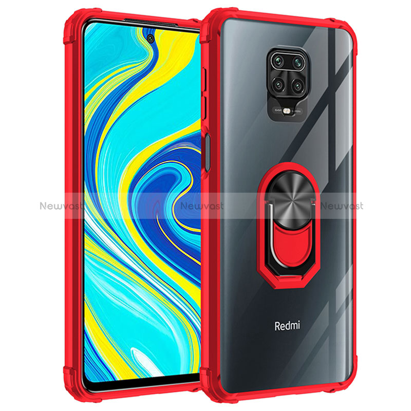 Silicone Matte Finish and Plastic Back Cover Case with Magnetic Finger Ring Stand MQ2 for Xiaomi Redmi Note 9 Pro