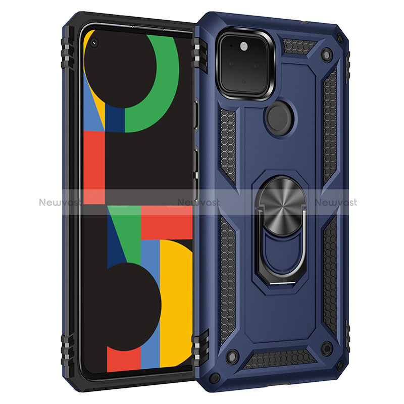 Silicone Matte Finish and Plastic Back Cover Case with Magnetic Finger Ring Stand MQ3 for Google Pixel 4a 5G