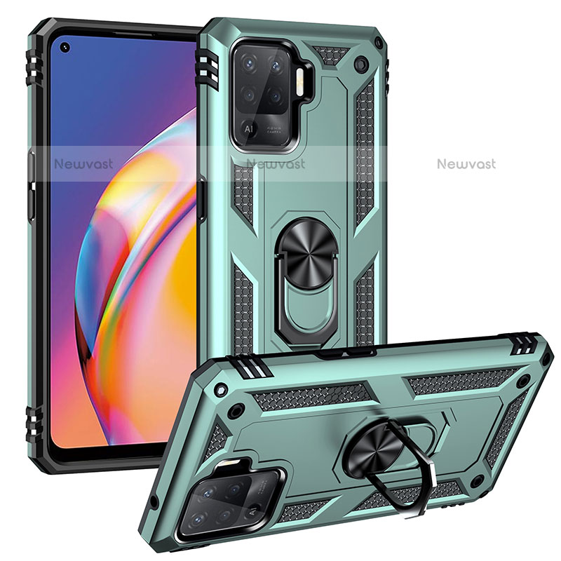 Silicone Matte Finish and Plastic Back Cover Case with Magnetic Finger Ring Stand MQ3 for Oppo F19 Pro