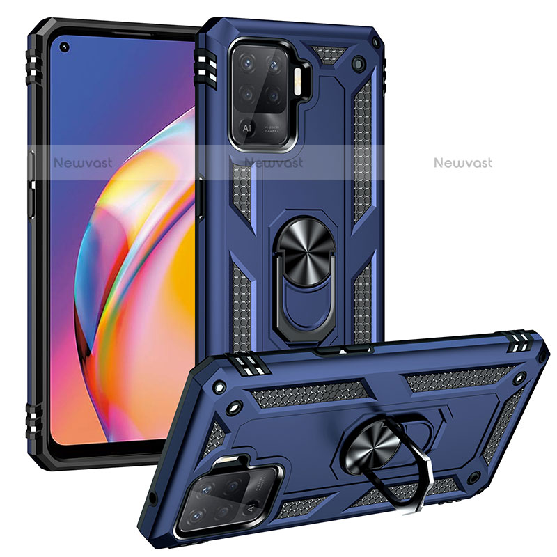 Silicone Matte Finish and Plastic Back Cover Case with Magnetic Finger Ring Stand MQ3 for Oppo F19 Pro