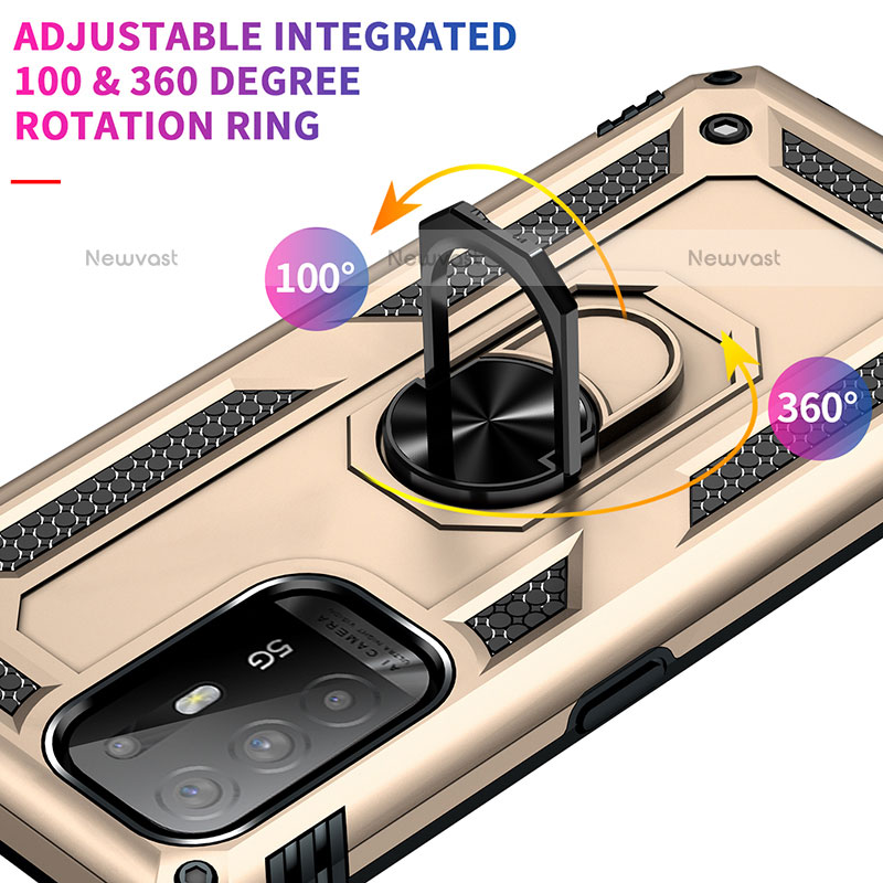 Silicone Matte Finish and Plastic Back Cover Case with Magnetic Finger Ring Stand MQ3 for Oppo F19 Pro+ Plus 5G