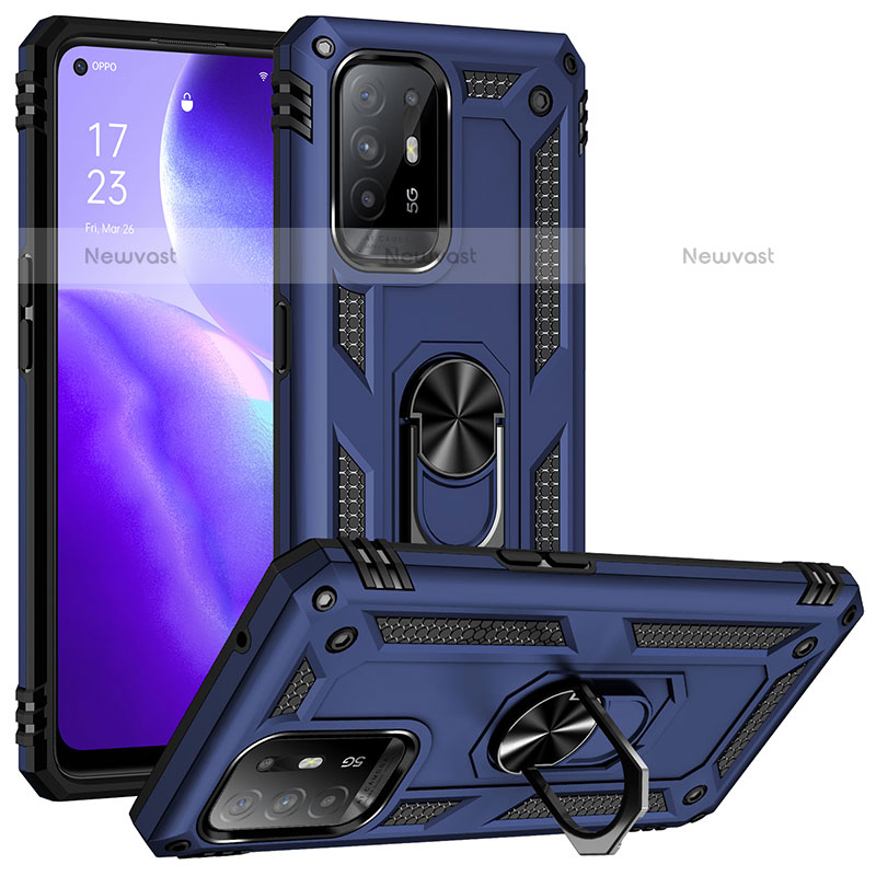 Silicone Matte Finish and Plastic Back Cover Case with Magnetic Finger Ring Stand MQ3 for Oppo F19 Pro+ Plus 5G