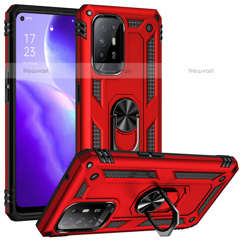Silicone Matte Finish and Plastic Back Cover Case with Magnetic Finger Ring Stand MQ3 for Oppo F19 Pro+ Plus 5G