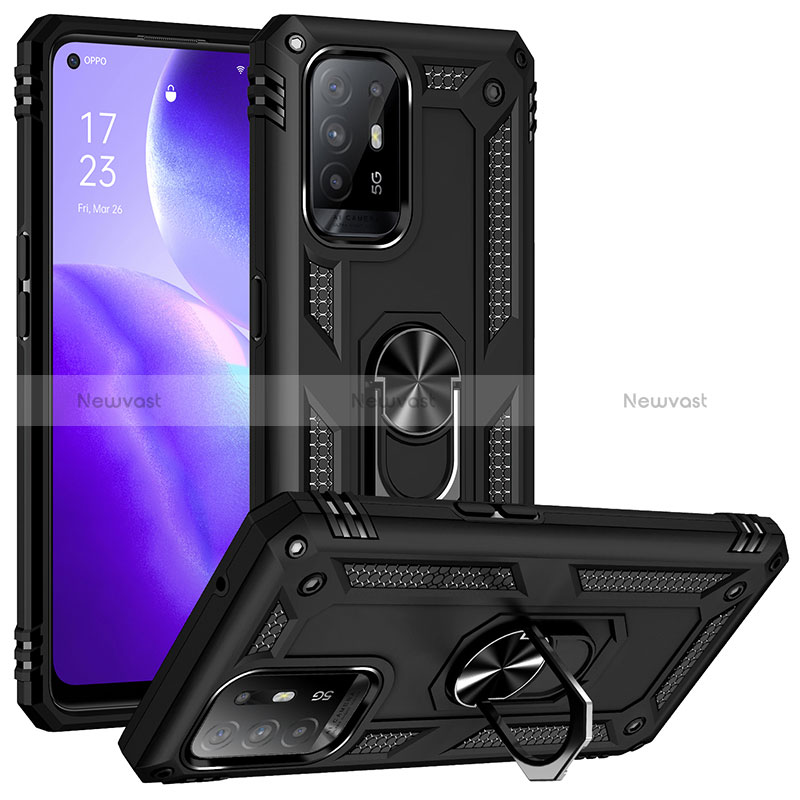 Silicone Matte Finish and Plastic Back Cover Case with Magnetic Finger Ring Stand MQ3 for Oppo Reno5 Z 5G