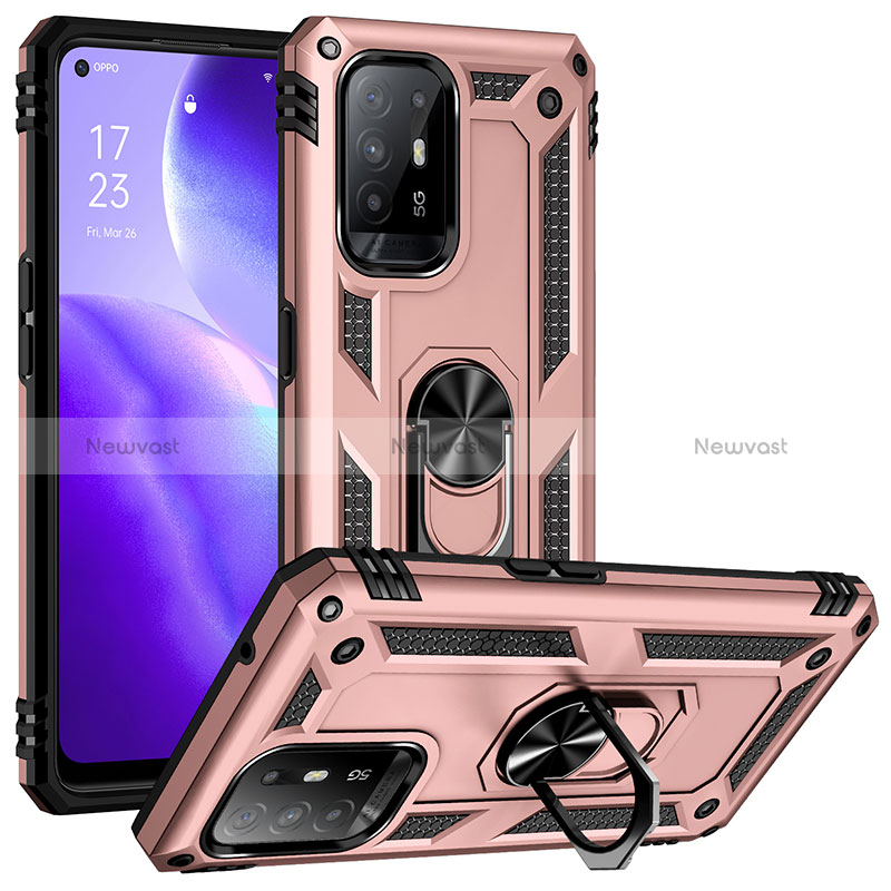 Silicone Matte Finish and Plastic Back Cover Case with Magnetic Finger Ring Stand MQ3 for Oppo Reno5 Z 5G Rose Gold