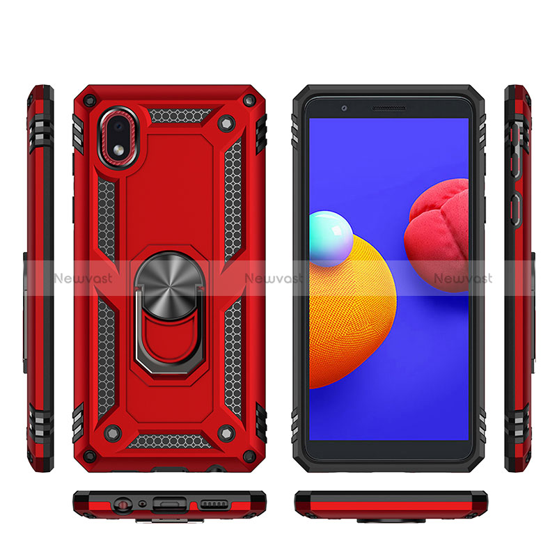 Silicone Matte Finish and Plastic Back Cover Case with Magnetic Finger Ring Stand MQ3 for Samsung Galaxy A01 Core