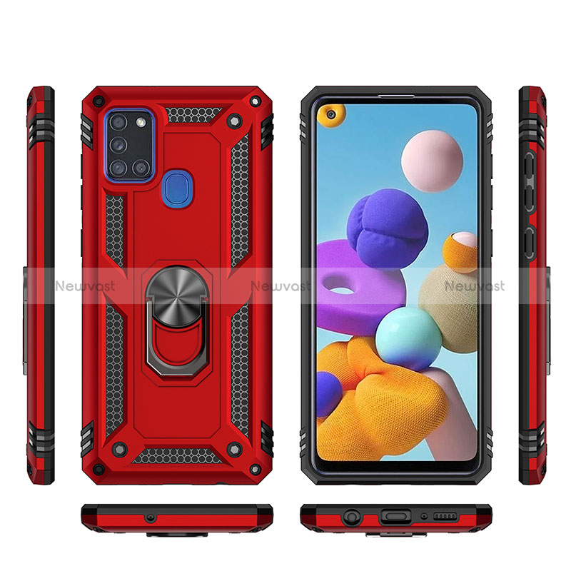 Silicone Matte Finish and Plastic Back Cover Case with Magnetic Finger Ring Stand MQ3 for Samsung Galaxy A21s