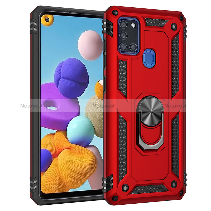 Silicone Matte Finish and Plastic Back Cover Case with Magnetic Finger Ring Stand MQ3 for Samsung Galaxy A21s