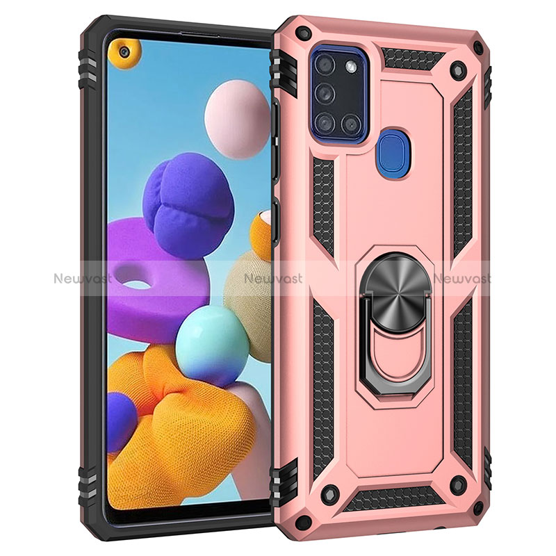 Silicone Matte Finish and Plastic Back Cover Case with Magnetic Finger Ring Stand MQ3 for Samsung Galaxy A21s