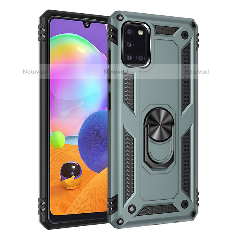 Silicone Matte Finish and Plastic Back Cover Case with Magnetic Finger Ring Stand MQ3 for Samsung Galaxy A31