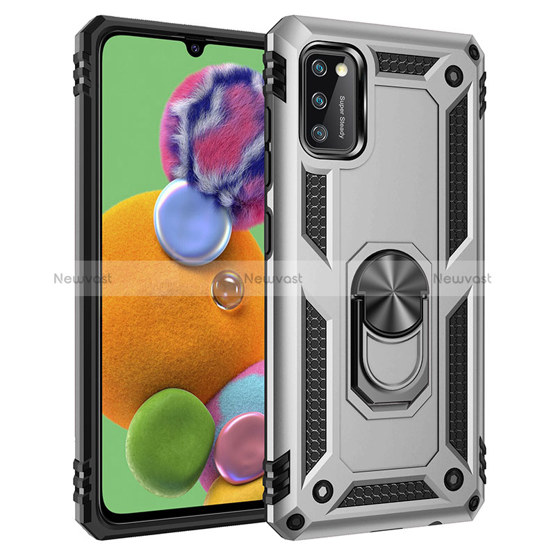 Silicone Matte Finish and Plastic Back Cover Case with Magnetic Finger Ring Stand MQ3 for Samsung Galaxy A41