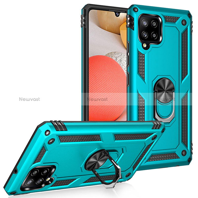 Silicone Matte Finish and Plastic Back Cover Case with Magnetic Finger Ring Stand MQ3 for Samsung Galaxy A42 5G