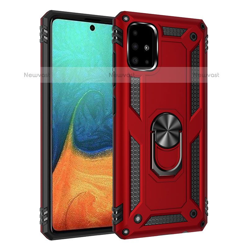 Silicone Matte Finish and Plastic Back Cover Case with Magnetic Finger Ring Stand MQ3 for Samsung Galaxy A71 4G A715