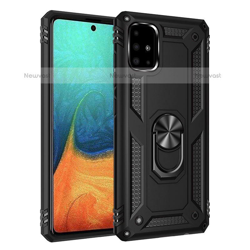 Silicone Matte Finish and Plastic Back Cover Case with Magnetic Finger Ring Stand MQ3 for Samsung Galaxy A71 4G A715 Black