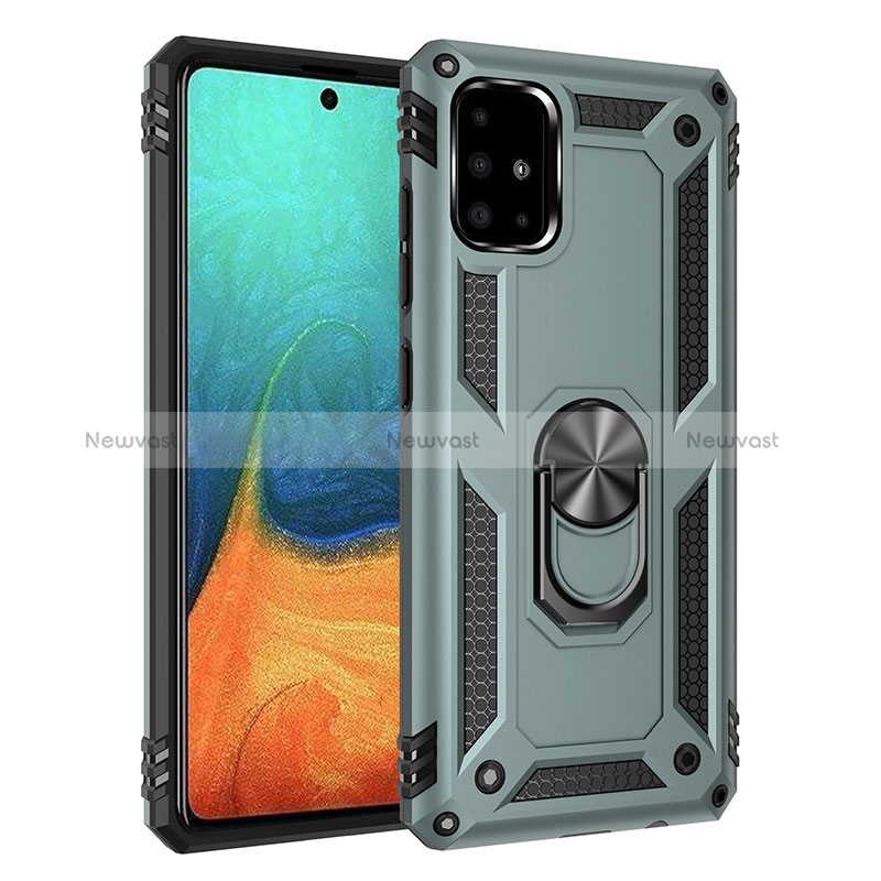 Silicone Matte Finish and Plastic Back Cover Case with Magnetic Finger Ring Stand MQ3 for Samsung Galaxy A71 5G