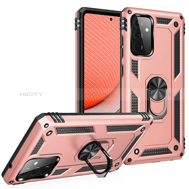 Silicone Matte Finish and Plastic Back Cover Case with Magnetic Finger Ring Stand MQ3 for Samsung Galaxy A72 5G