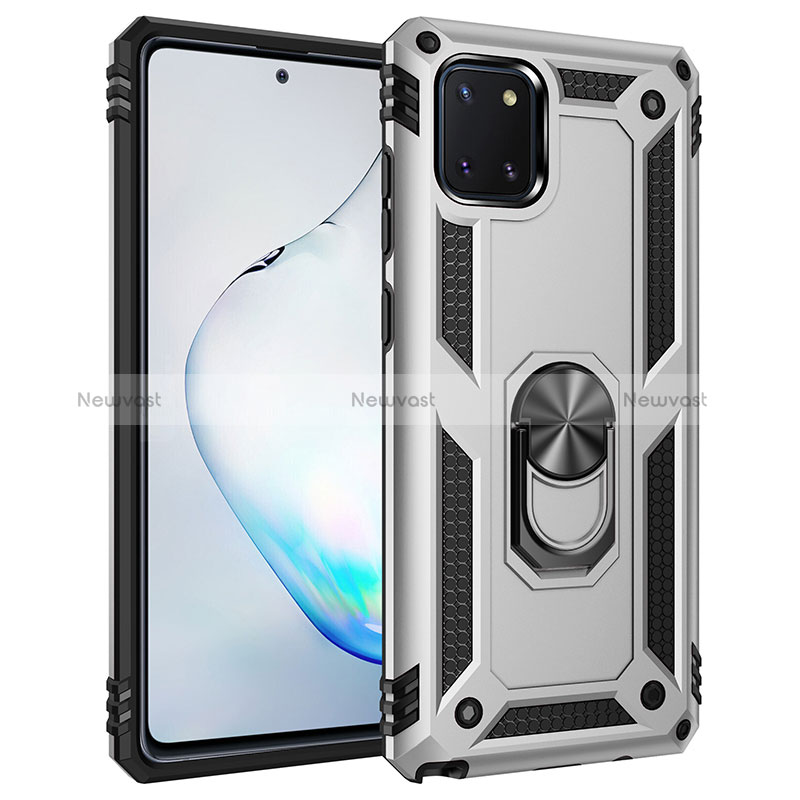 Silicone Matte Finish and Plastic Back Cover Case with Magnetic Finger Ring Stand MQ3 for Samsung Galaxy A81