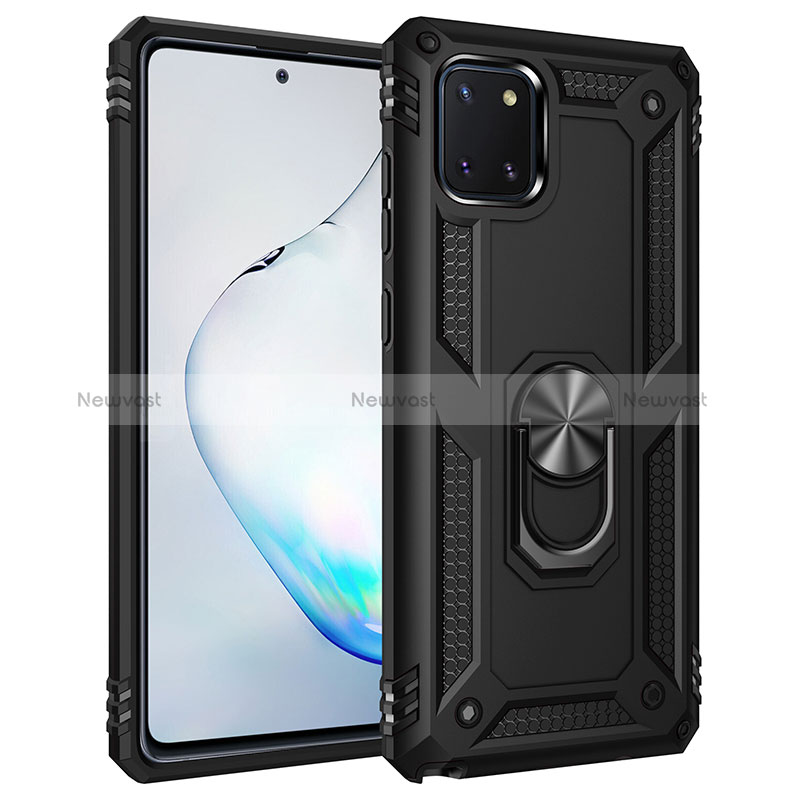 Silicone Matte Finish and Plastic Back Cover Case with Magnetic Finger Ring Stand MQ3 for Samsung Galaxy A81 Black