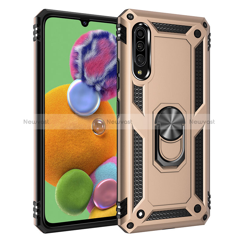 Silicone Matte Finish and Plastic Back Cover Case with Magnetic Finger Ring Stand MQ3 for Samsung Galaxy A90 5G