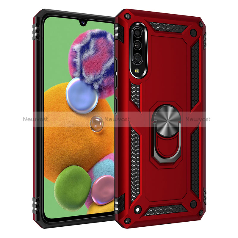 Silicone Matte Finish and Plastic Back Cover Case with Magnetic Finger Ring Stand MQ3 for Samsung Galaxy A90 5G
