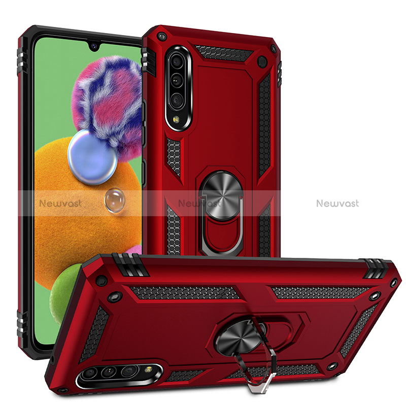 Silicone Matte Finish and Plastic Back Cover Case with Magnetic Finger Ring Stand MQ3 for Samsung Galaxy A90 5G