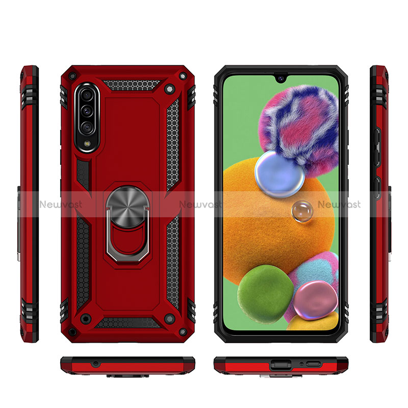 Silicone Matte Finish and Plastic Back Cover Case with Magnetic Finger Ring Stand MQ3 for Samsung Galaxy A90 5G