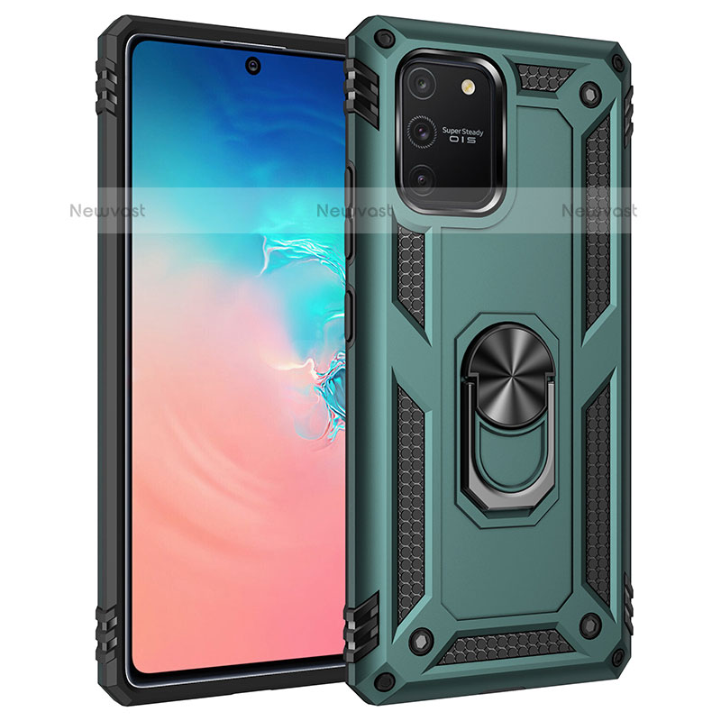 Silicone Matte Finish and Plastic Back Cover Case with Magnetic Finger Ring Stand MQ3 for Samsung Galaxy A91