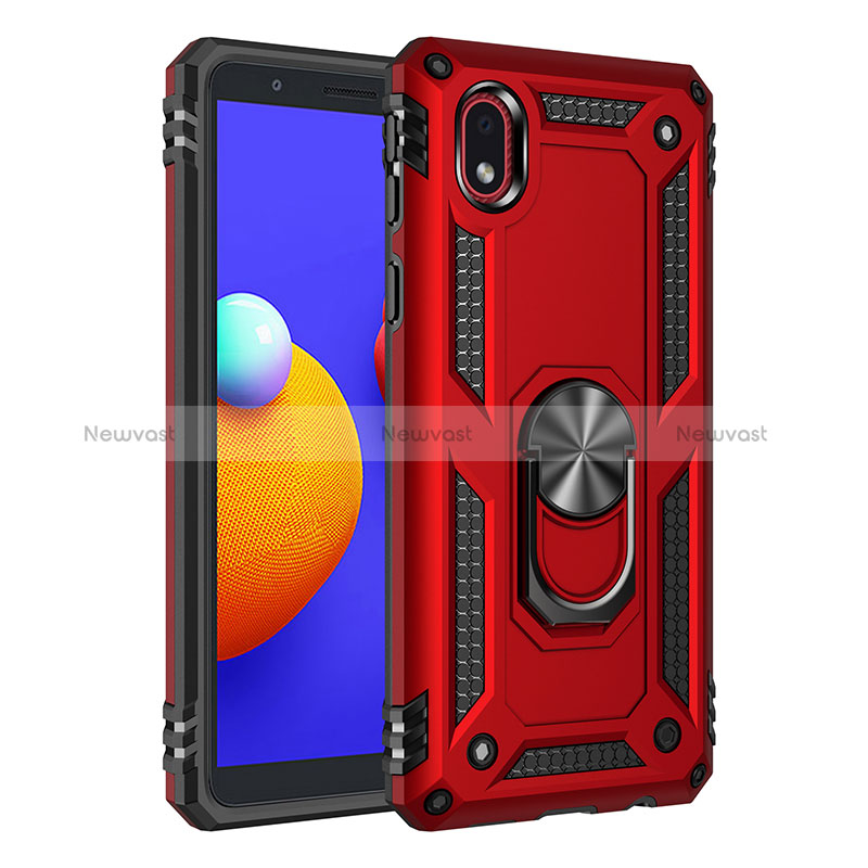 Silicone Matte Finish and Plastic Back Cover Case with Magnetic Finger Ring Stand MQ3 for Samsung Galaxy M01 Core Red