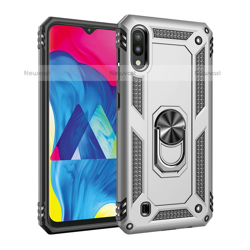 Silicone Matte Finish and Plastic Back Cover Case with Magnetic Finger Ring Stand MQ3 for Samsung Galaxy M10