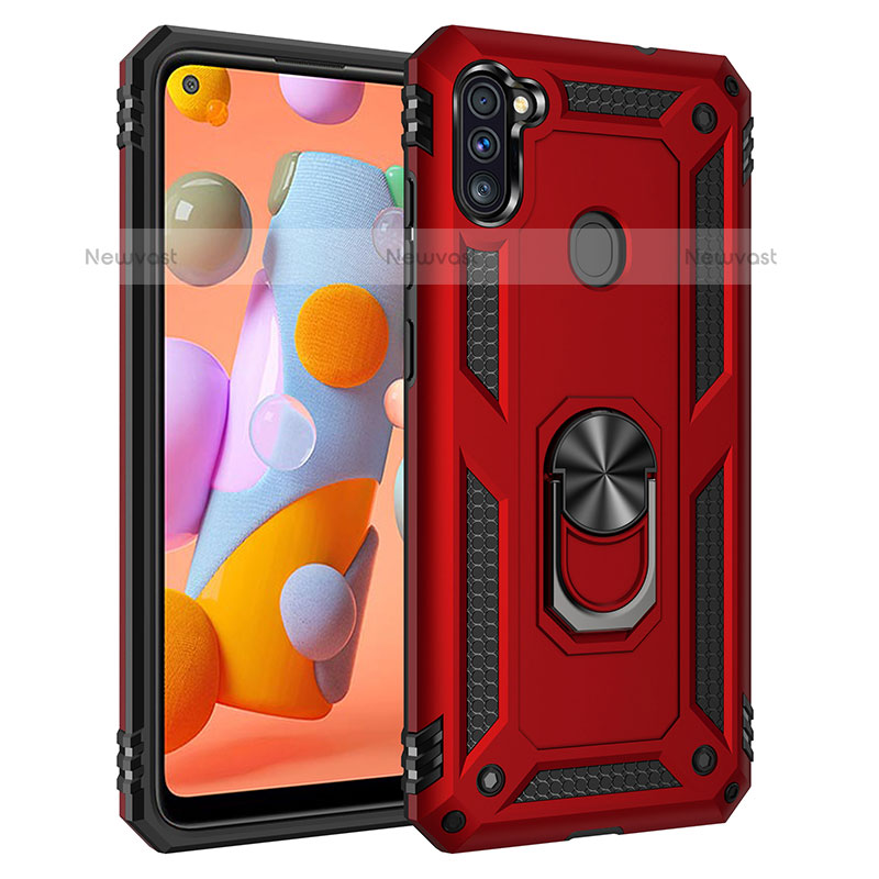 Silicone Matte Finish and Plastic Back Cover Case with Magnetic Finger Ring Stand MQ3 for Samsung Galaxy M11