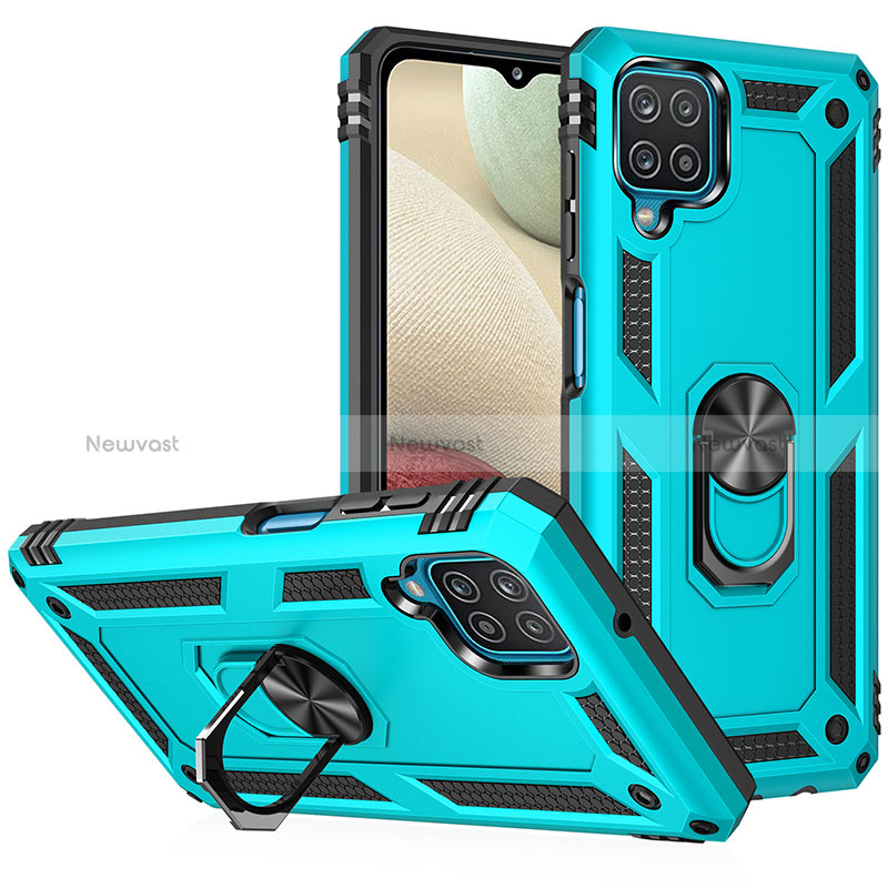 Silicone Matte Finish and Plastic Back Cover Case with Magnetic Finger Ring Stand MQ3 for Samsung Galaxy M12