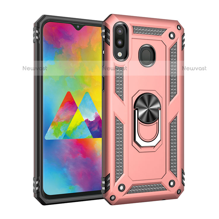 Silicone Matte Finish and Plastic Back Cover Case with Magnetic Finger Ring Stand MQ3 for Samsung Galaxy M20
