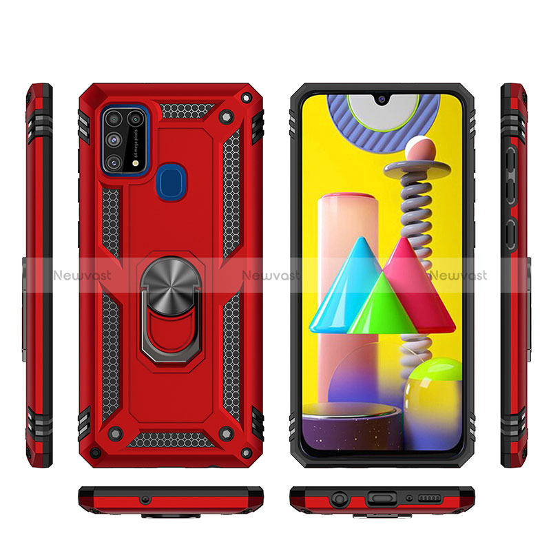 Silicone Matte Finish and Plastic Back Cover Case with Magnetic Finger Ring Stand MQ3 for Samsung Galaxy M21s