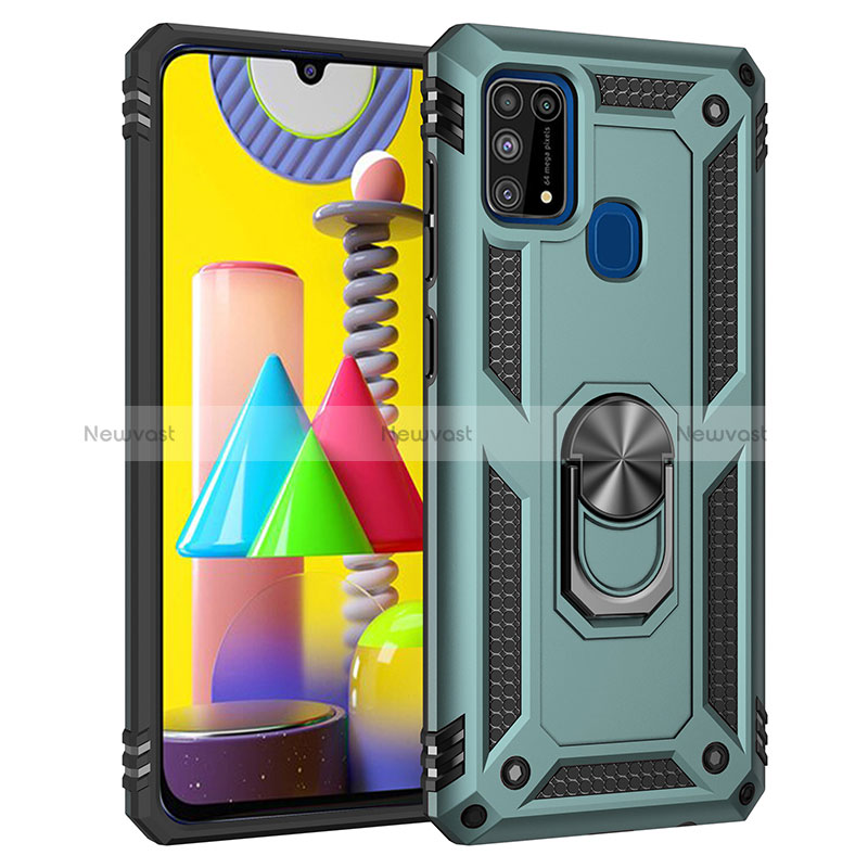 Silicone Matte Finish and Plastic Back Cover Case with Magnetic Finger Ring Stand MQ3 for Samsung Galaxy M21s