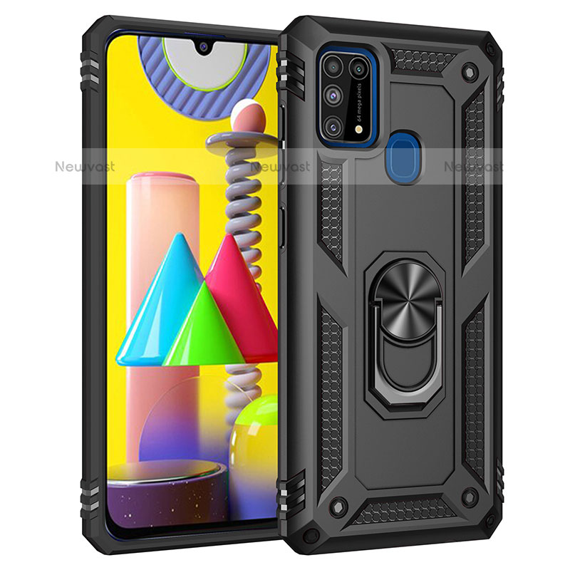 Silicone Matte Finish and Plastic Back Cover Case with Magnetic Finger Ring Stand MQ3 for Samsung Galaxy M31 Prime Edition
