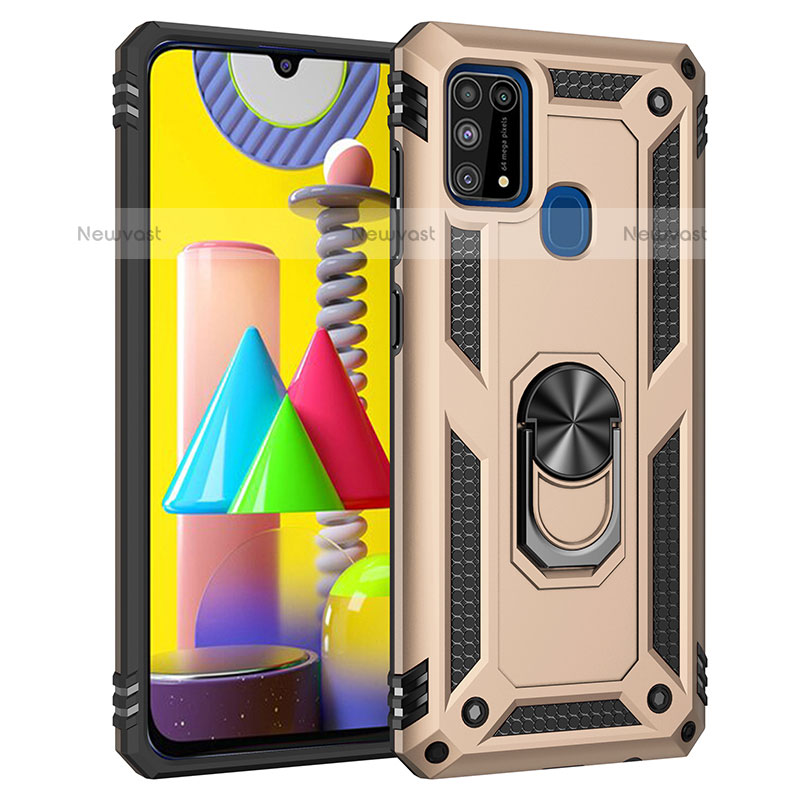 Silicone Matte Finish and Plastic Back Cover Case with Magnetic Finger Ring Stand MQ3 for Samsung Galaxy M31 Prime Edition