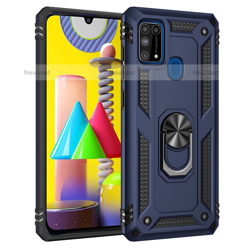 Silicone Matte Finish and Plastic Back Cover Case with Magnetic Finger Ring Stand MQ3 for Samsung Galaxy M31 Prime Edition