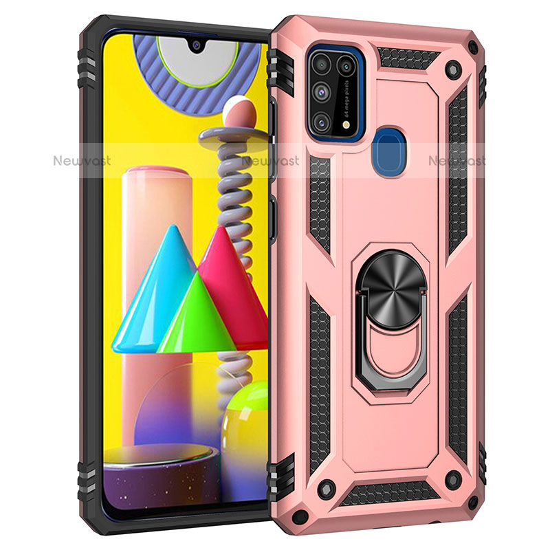 Silicone Matte Finish and Plastic Back Cover Case with Magnetic Finger Ring Stand MQ3 for Samsung Galaxy M31 Prime Edition