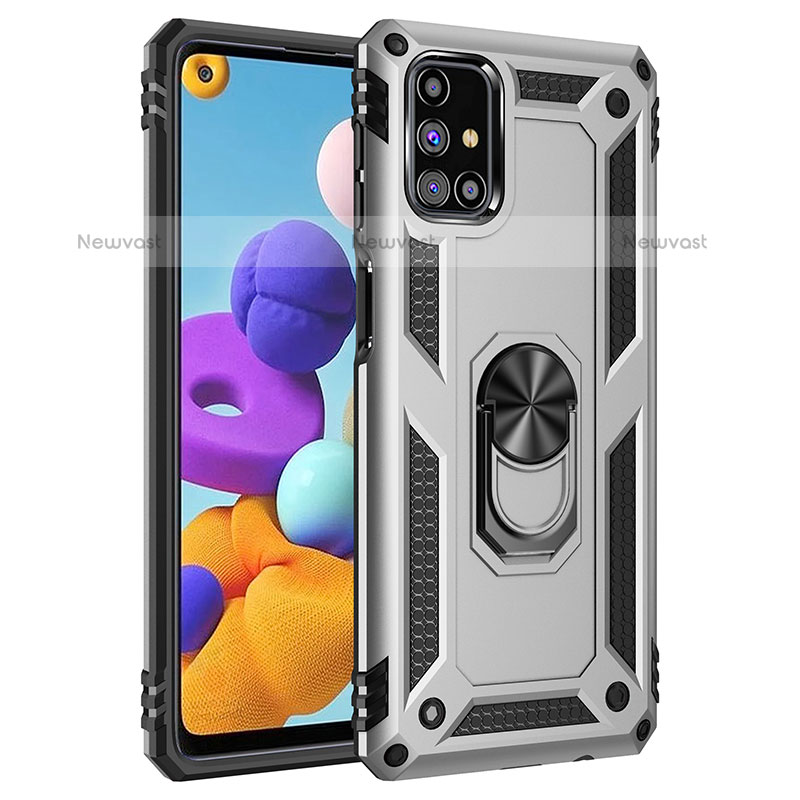 Silicone Matte Finish and Plastic Back Cover Case with Magnetic Finger Ring Stand MQ3 for Samsung Galaxy M31s