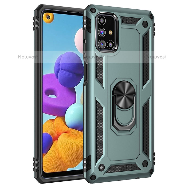 Silicone Matte Finish and Plastic Back Cover Case with Magnetic Finger Ring Stand MQ3 for Samsung Galaxy M31s