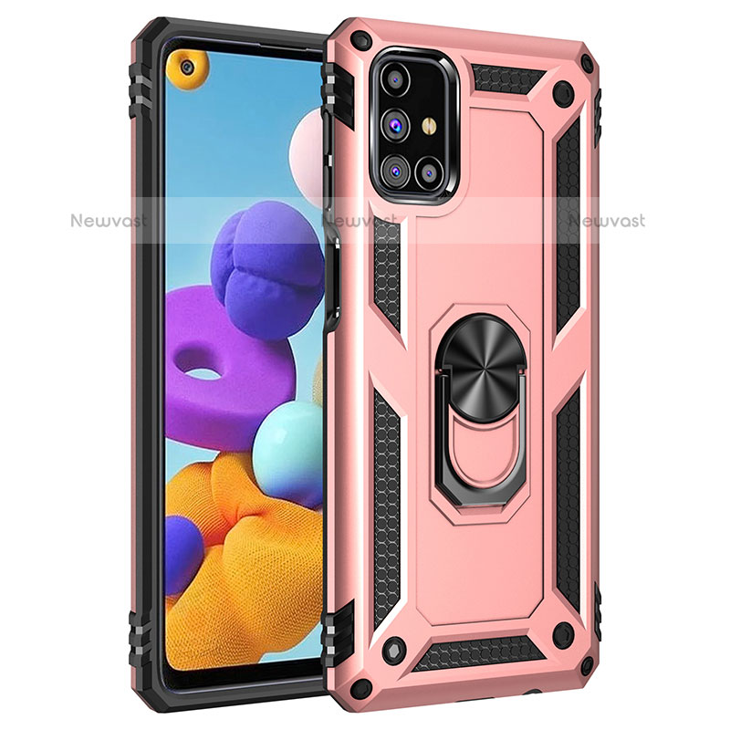 Silicone Matte Finish and Plastic Back Cover Case with Magnetic Finger Ring Stand MQ3 for Samsung Galaxy M31s