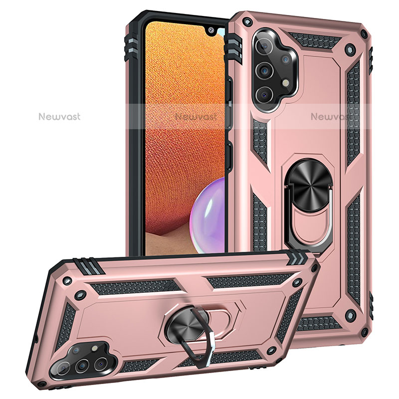 Silicone Matte Finish and Plastic Back Cover Case with Magnetic Finger Ring Stand MQ3 for Samsung Galaxy M32 5G