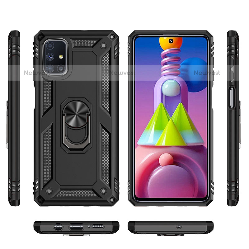 Silicone Matte Finish and Plastic Back Cover Case with Magnetic Finger Ring Stand MQ3 for Samsung Galaxy M51