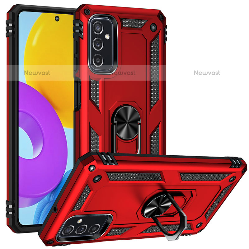 Silicone Matte Finish and Plastic Back Cover Case with Magnetic Finger Ring Stand MQ3 for Samsung Galaxy M52 5G Red
