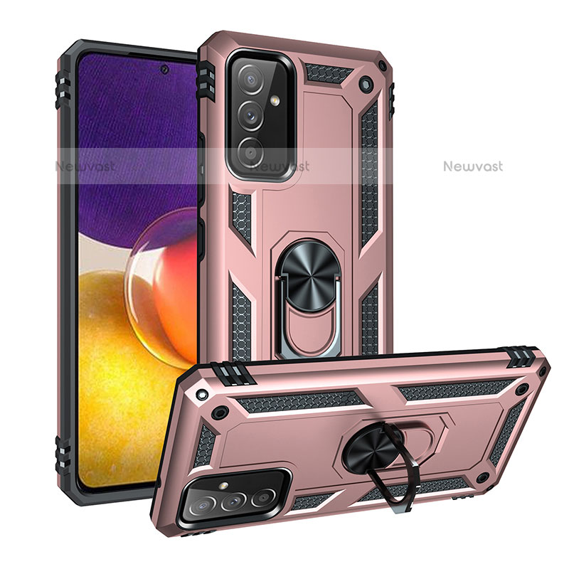 Silicone Matte Finish and Plastic Back Cover Case with Magnetic Finger Ring Stand MQ3 for Samsung Galaxy Quantum2 5G Rose Gold