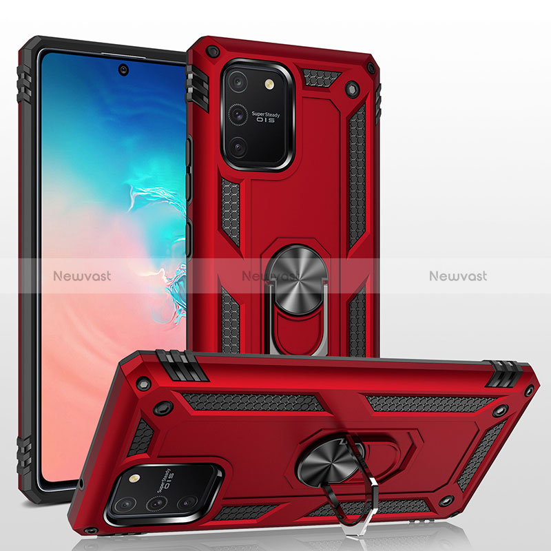 Silicone Matte Finish and Plastic Back Cover Case with Magnetic Finger Ring Stand MQ3 for Samsung Galaxy S10 Lite