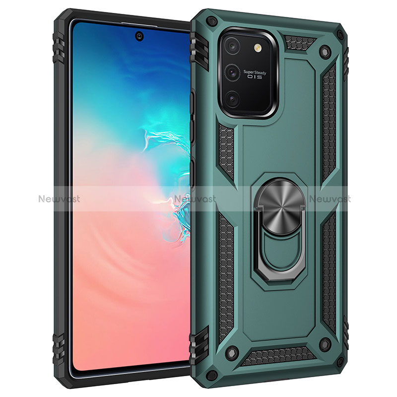 Silicone Matte Finish and Plastic Back Cover Case with Magnetic Finger Ring Stand MQ3 for Samsung Galaxy S10 Lite