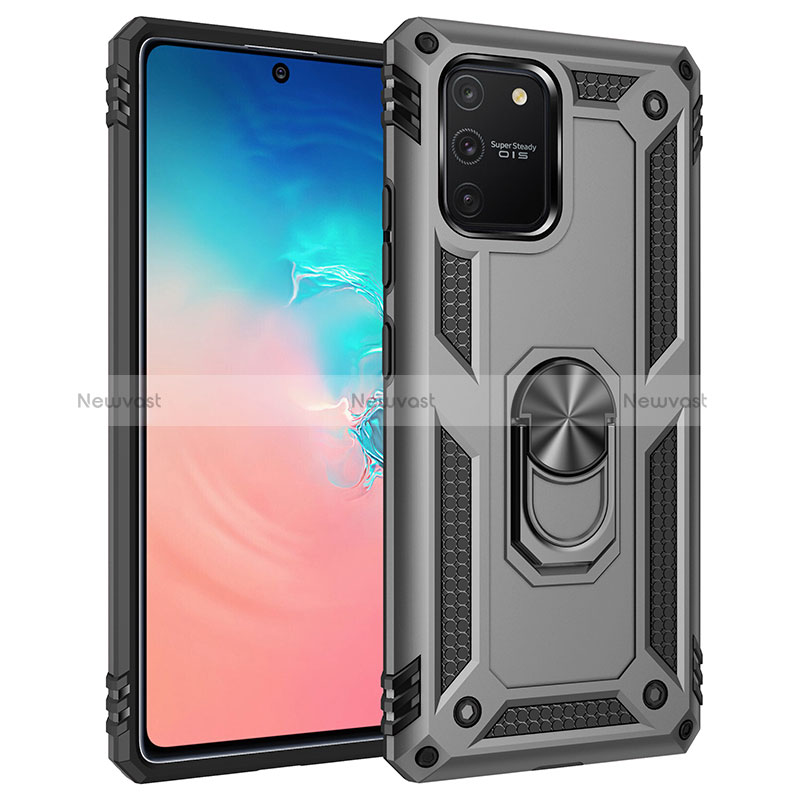 Silicone Matte Finish and Plastic Back Cover Case with Magnetic Finger Ring Stand MQ3 for Samsung Galaxy S10 Lite