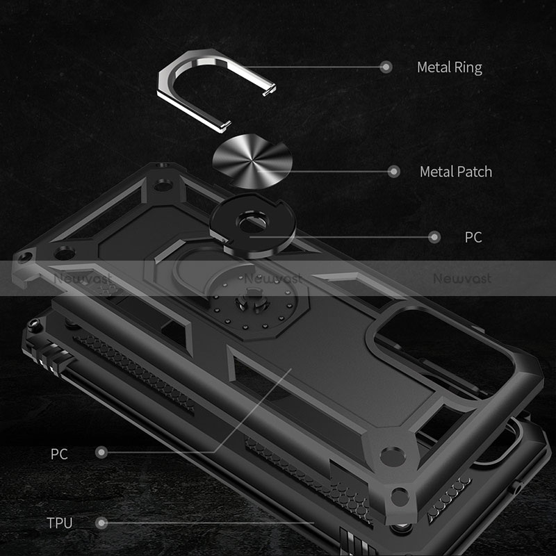 Silicone Matte Finish and Plastic Back Cover Case with Magnetic Finger Ring Stand MQ3 for Samsung Galaxy S20 FE (2022) 5G