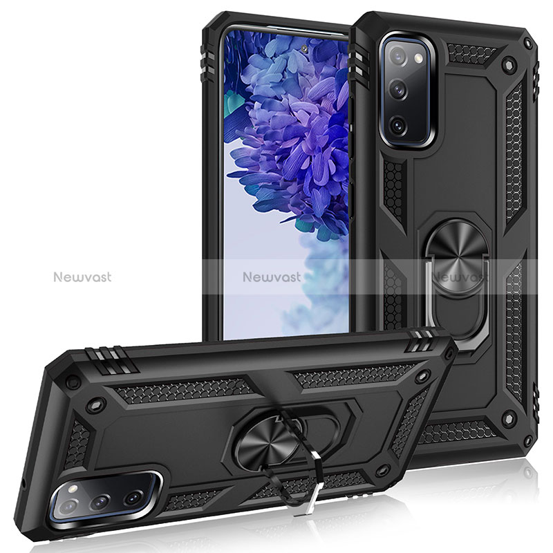 Silicone Matte Finish and Plastic Back Cover Case with Magnetic Finger Ring Stand MQ3 for Samsung Galaxy S20 FE (2022) 5G Black